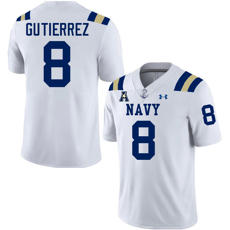 Navy Midshipmen #8 Jackson Gutierrez College Football Jerseys,Apparels Stitched-White Navy Midshipmen #8 Jackson Gutierrez College Football Jerseys,Apparels Stitched-White